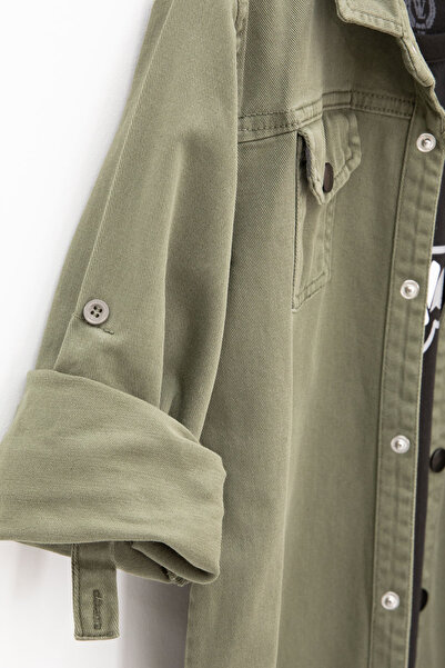 Cansın Mini Haki Keten Gömlekli Bisiklet Yaka Baskılı Tişörtlü Erkek Çocuk 2li Takım 20256