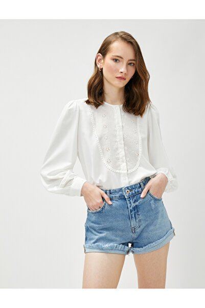 Koton Round Neck Brode Detail Shirt