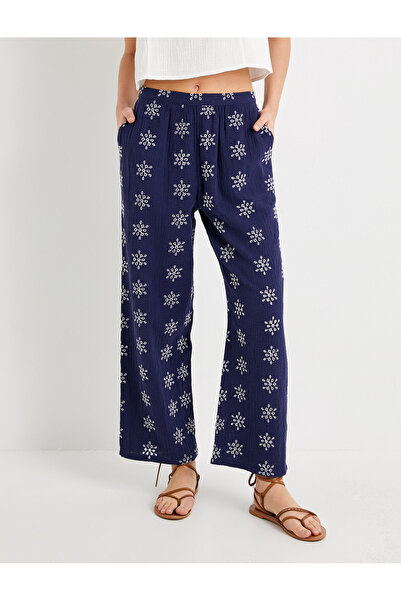 Koton Dark Blue Women's Cotton Wide Leg Trousers