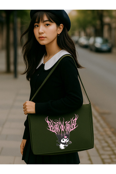 Cemira Y2K Kuromi Vintage Khaki Canvas Messenger Bag Street Style Korean Bag