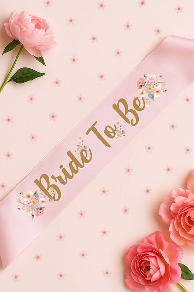 PEKSHOP Powder Pink Floral Concept Bride to Be Sash, Bachelorette Sash