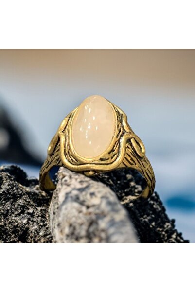 AURA STONE AuraStone Pembe Kuvars Doğal Taş Bronz Yüzük