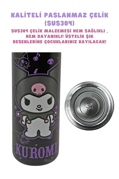 WİGGLE 600ml Kuromi Licensed Lockable Lid Stainless Steel Thermos Flask with Straw