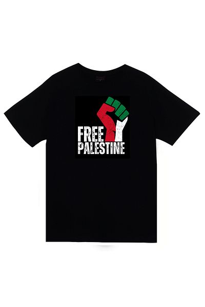 fame-stoned Free Palestine Printed Unisex 100% Cotton Black T-Shirt