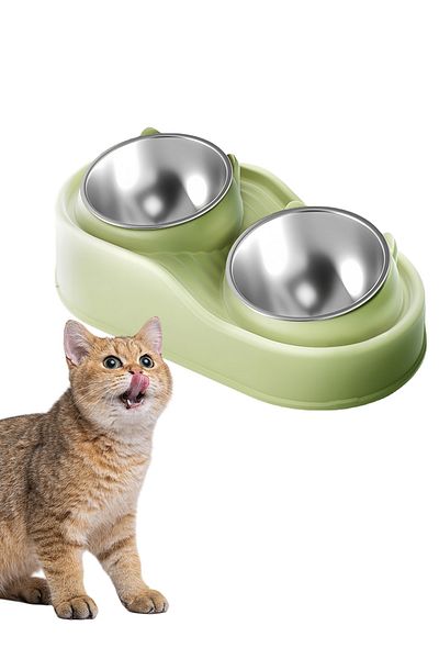 KidLe Stainless Steel Cat Food and Water Bowl Set Double Bowl for Small Medium Dog and Cat