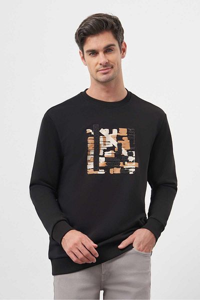 Morven Men's Black Trend Crew Neck Sweat-Shirt