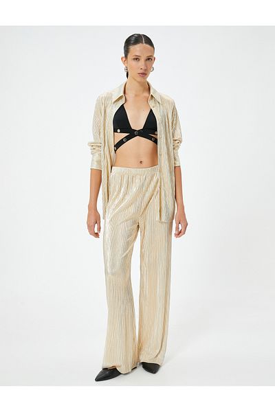 Koton Gold-colored Women's Pleated Palazzo Trousers