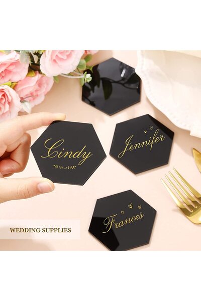 Lamsit Ibdaa Acrylic Hexagon 3mm Thick Pack of 16 (6 x 7 cm, Black)