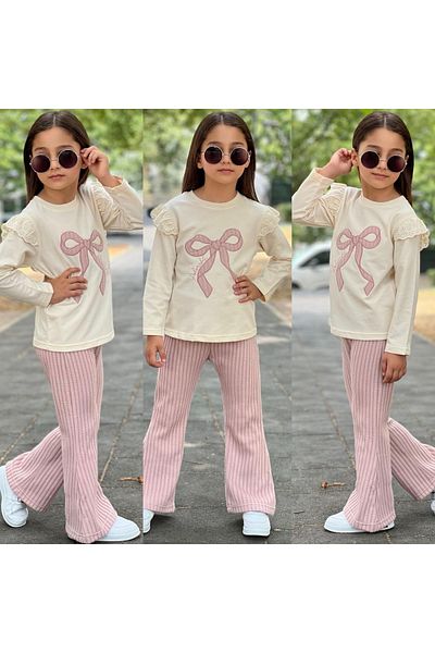 ALPİDS Embroidered Detail Fisto Sleeved Knitwear Pants Girl's Set