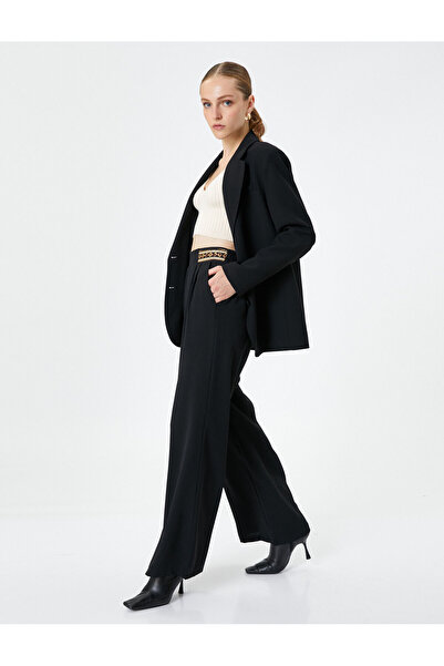 Koton Wide Leg High Rise Pleated Embroidered Trousers