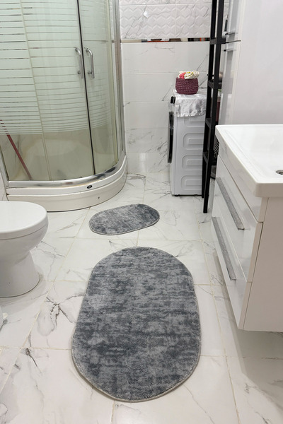 THEMODERNHANE مجموعة سجادة حمام من القطيفة، قابلة للغسل في الغسالة، قاعدة مضا...