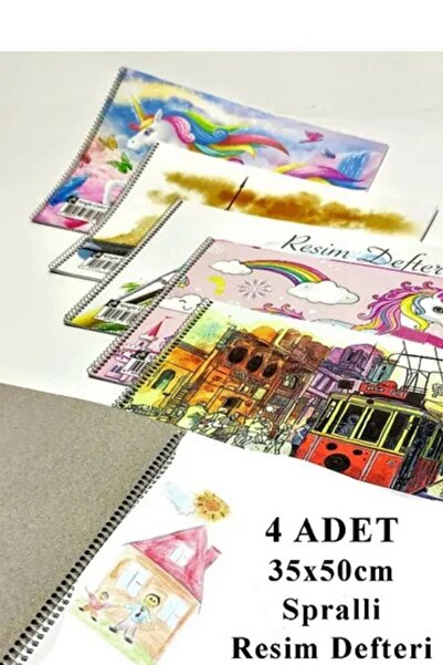 everart Resim Defteri 15 Yaprak 35x50 cm 4 Adet Spiralli Büyük Boy Resim Deft...