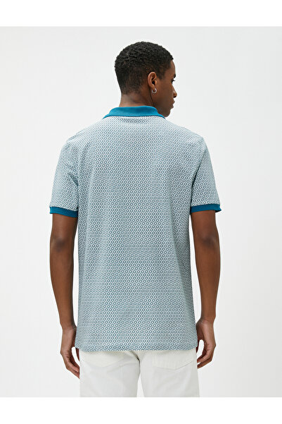 Koton Polo Neck T-Shirt Geometric Print Detailed Slim Fit Buttoned