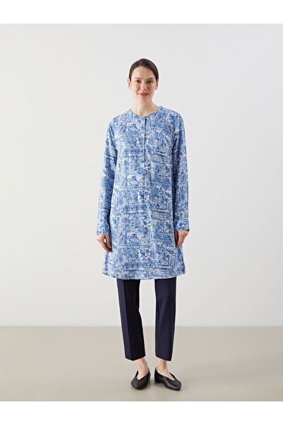 LC Waikiki Lcw Grace Blue Judge Collar Patterned Women's Tunic