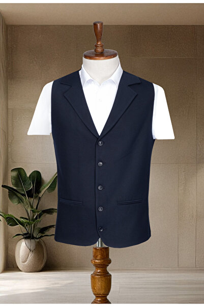 Sergio Ferraro Тъмносин V-образно деколте, прилепваща кройка, класическа мъжка жилетка