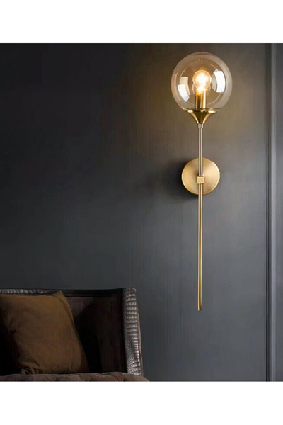 Fico Home Modern Tasarım Pilli Aplik 1 Adet Kablosuz Tak Çalıştır Duvar Camlı Aplik Eskitme Gold Bal Cam