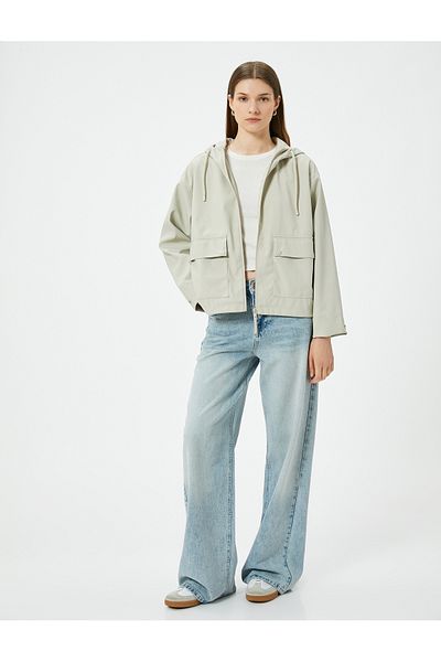 Koton Gray Women's Faux Leather Raincoat