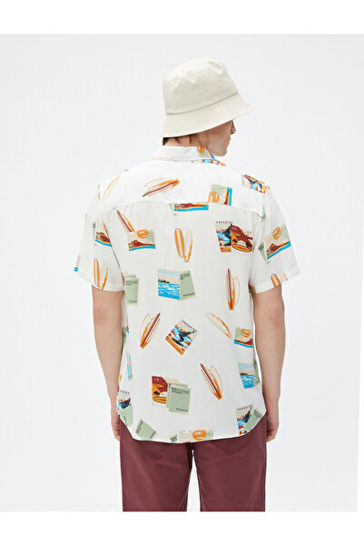 Koton Short Sleeve Shirt Summer Themed Surf Detailed Classic Neck