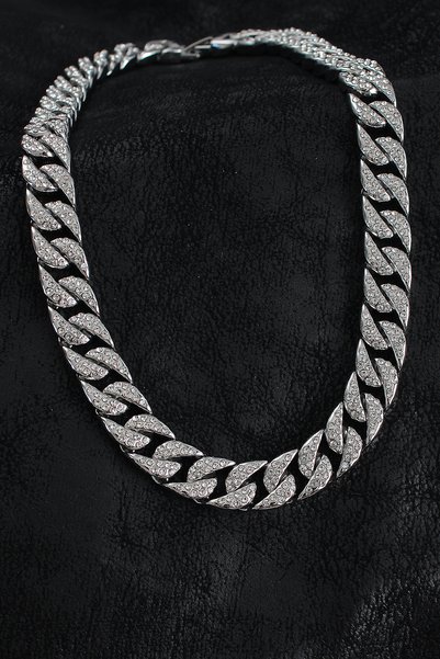 STİLLOVE Brass Zircon Stone Cuba Gourmet Model Silver Color Men's Necklace