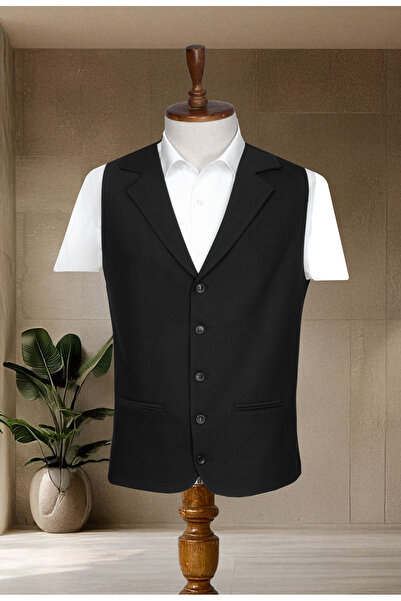 Sergio Ferraro Siyah V Yaka Slim Fit Klasik Erkek Yelek