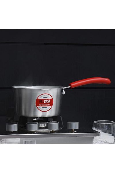 Generic Delcasa 17CM Aluminium Milk Pan with Lid Aluminium Saucepan Pouring Spout with Bakelite Handle Easy