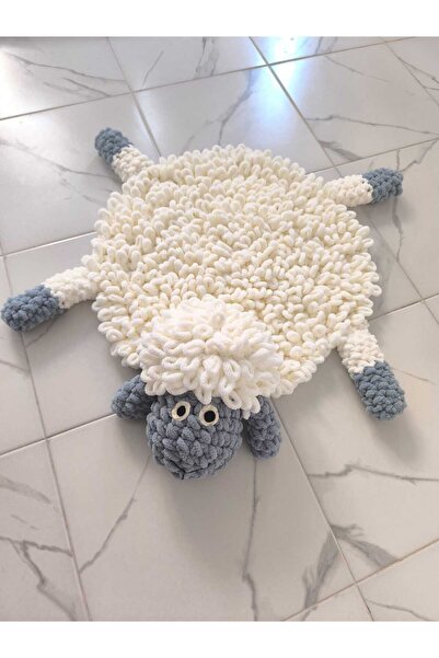 OEM El Yapımı Koyun Tasarımlı Oyun Halı, Beyaz ve Gri, 80 cm