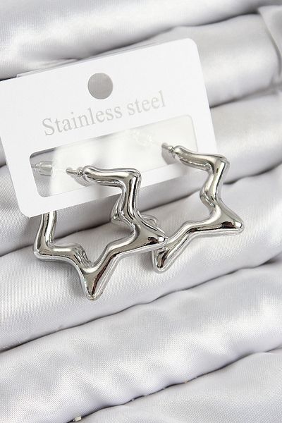 STİLLOVE أقراط نحاسية على شكل نجمة فضية اللون للنساء