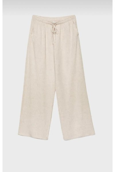 Pubi Noava //Women's Waist Rubber Detail Lace up Palazzo Pants (Linen-Cotton)