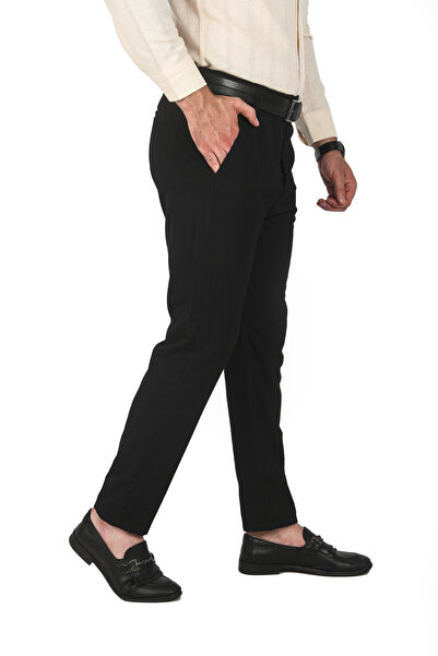Rizz up Erkek Siyah İtalyan Kesim Tüylenmez Likralı Spor Pantolon Esnek Kumaş Bilek Boy Boru Paça Klasik Pan