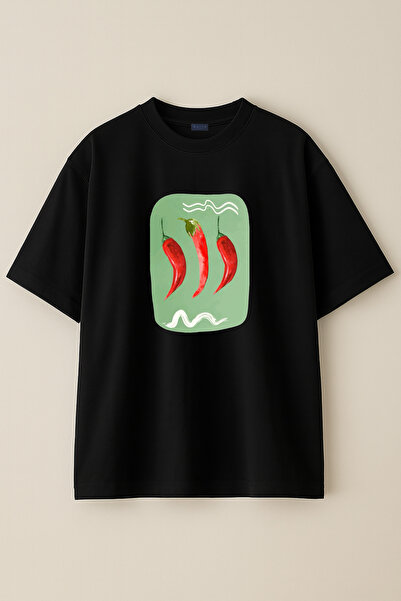 BLITZ ISTANBUL تي شيرت نسائي كبير الحجم مطبوع بتصميم الفلفل الأحمر