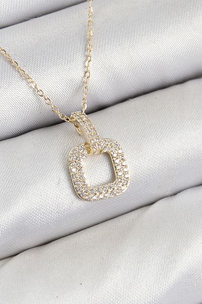 STİLLOVE Brass Zircon Stone Square Model Gold Color Women's Necklace