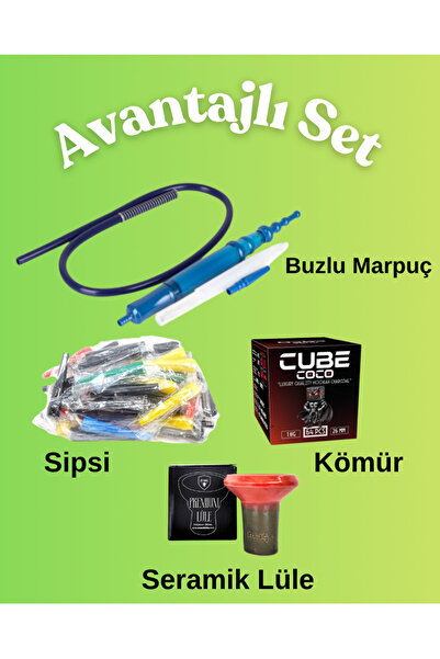 MAC SHISHA Avantajı 4'lü Set Paketi Marpuç Sipsi Seramik Lüle ve Kömür Paketi