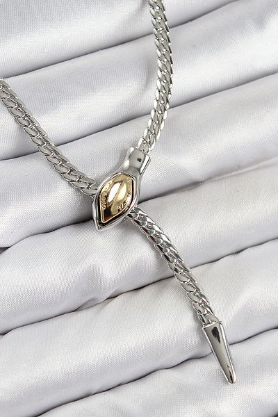STİLLOVE Brass Elevator Snake Model Silver Color Women's Necklace