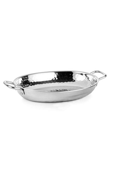 Generic Kedge 1 Por Stainless Steel Hammered Finish Oval Frying Pan, 350 Ml Capacity, Silver, 72917001020,