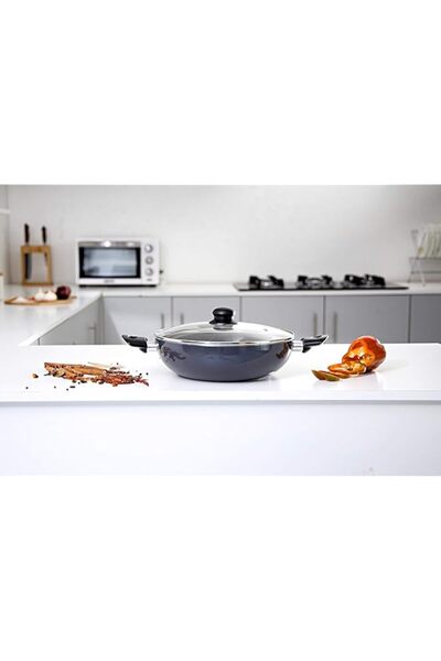 Generic مقلاة ووك من الألومنيوم Delcasa DC1582 بغطاء زجاجي، 28 سم - مقلاة آمن...