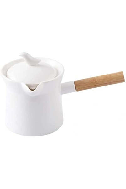 Generic FBWSM Mini Milk Pot Non-Stick Ceramic Milk Pan with Wooden Handle Casseroles with Spout Flower Teap