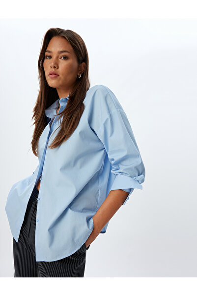 Koton قميص نسائي أزرق بقصّة عادية