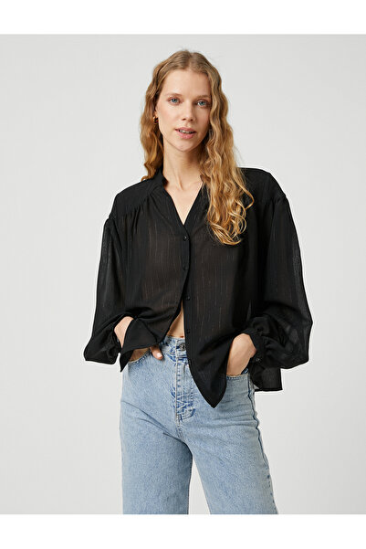 Koton Mandarin Neck Puff Sleeve Chiffon Shirt