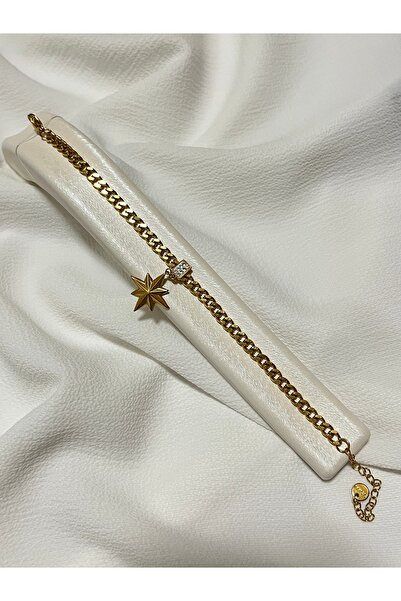 Lucky Store Yıldız Detaylı Taşlı Gold Bileklik