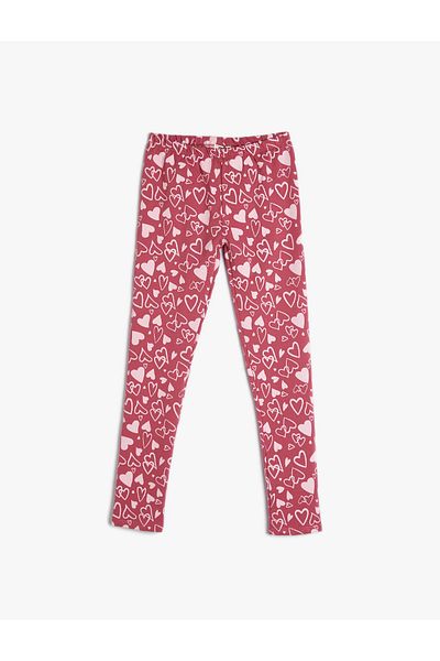 Koton Heart Printed Leggings Elastic Waistband Cotton