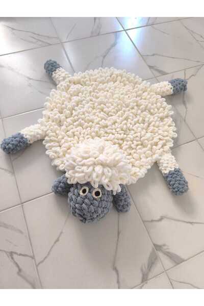 OEM El Yapımı Koyun Tasarımlı Oyun Halı, Beyaz ve Gri, 80 cm