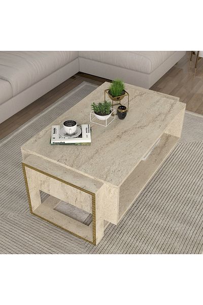 UnicUtil Coffee Table, Stone Craft, UnicUtil, 106.4 x 60 x 40.4 cm, Cream, UUMC25