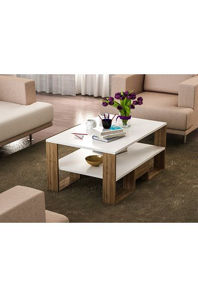 UnicUtil Golden Edition Coffee Table, 90 x 60 x 45 cm, White-Brown