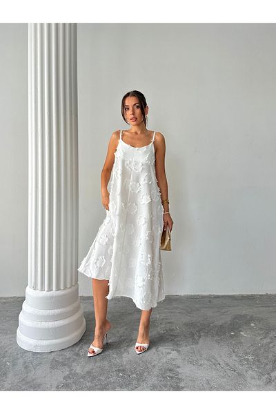 BE CHİC Women's V-Necklace Strap Tassel Detailed Linen Look Loose Casual Casual Dress Sg4711