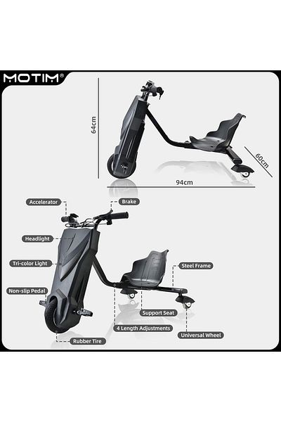 EMATTERIO Tricicleta Electrica Drift pentru Copii cu Suspensie 250W, 36V, 4000 mAh, Bluetooth, Viteza 15 km/h