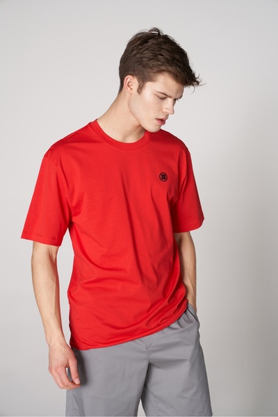 SPORTEMPT Ανδρικό μπλουζάκι με λαιμόκοψη με μεταλλικό λογότυπο ST - Κόκκινο