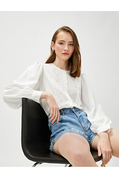 Koton Round Neck Brode Detail Shirt
