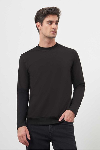 Morven Men's Black Basic Dynamic Fit Crew Neck Sweet Shirt