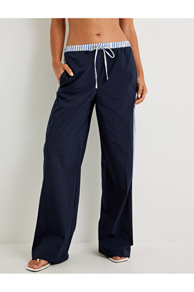 Koton Women's Navy Striped Wide Leg Pants
