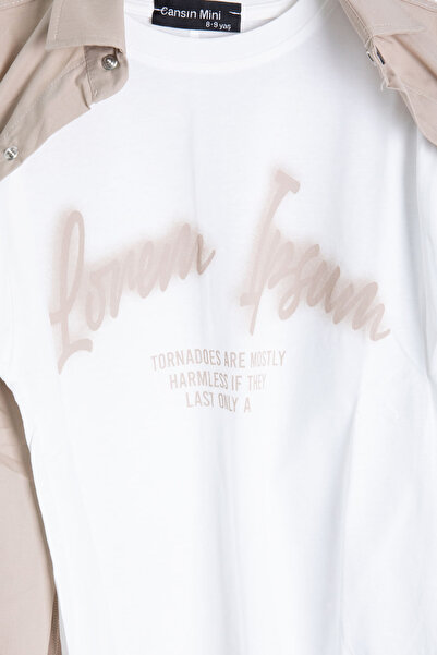 Cansın Mini Beige Boy's Printed T-Shirt 3 Piece Set 20331